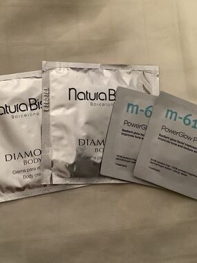 2 NATURA BISSE DIAMOND BODY CREAM DELUXE SAMPLES + 2 BONUS M-61 POWER GLOW PEEL
